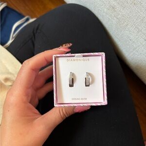 Diamonique Silver Hoop Earrings Classic Design